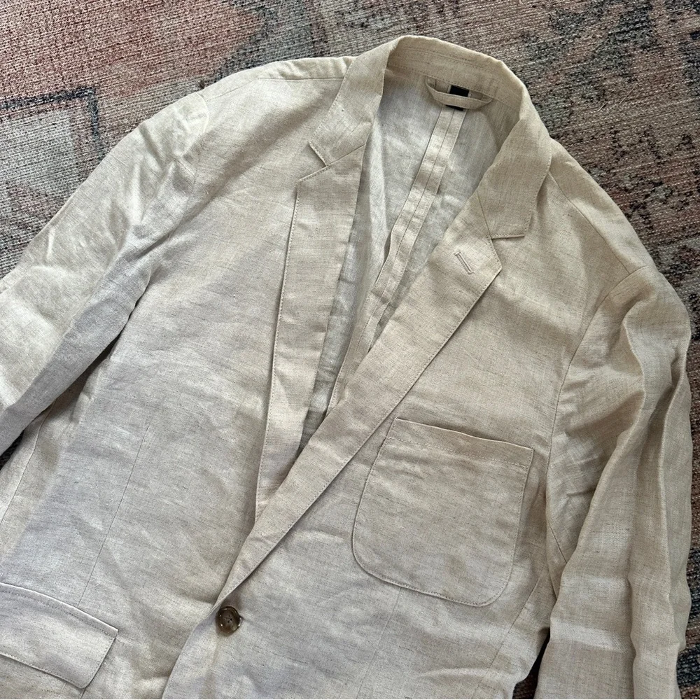 Mens J Crew Linen Blazer Suit Jacket Cream Ivory Sz M